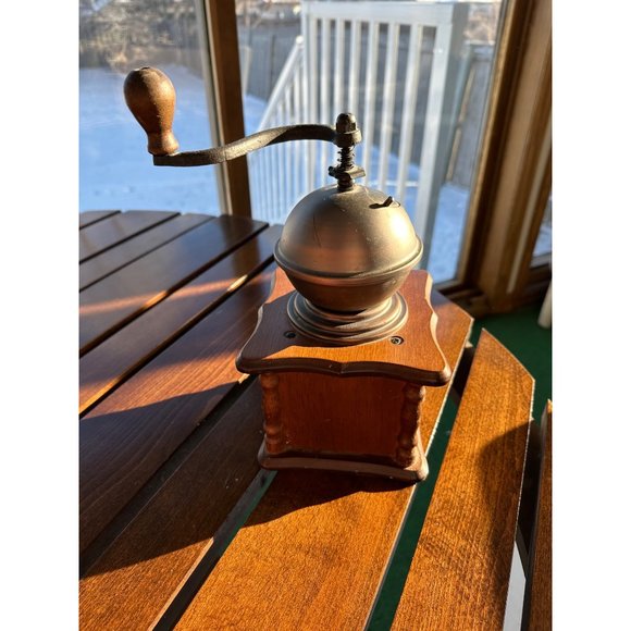 Sold Vintage Wood & Brass Kaffee Coffee Grinder Mill - Picture 8 of 9